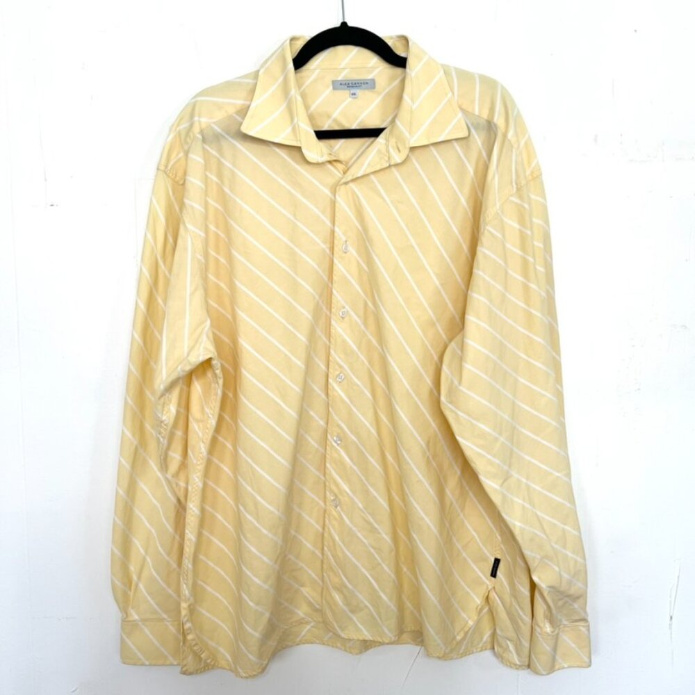 Alex Cannon Button Down Shirt Yellow Striped‎ Dress Shirt Men's Size XXL